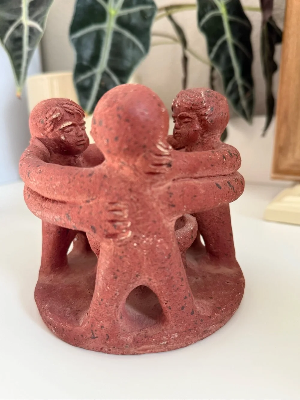 Vintage Red Terracotta Circle of Friends Three Figurine Candle Holder
